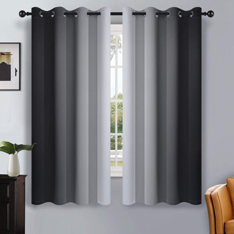 SimpleHome Ombre Room Darkening Curtains for Bedroom, Light Blocking Gradient Black to Grey White Thermal Insulated Grommet Blackout Window Curtains/Drapes for Kids, 2 Panels, 52x63 inches Length - Image 1
